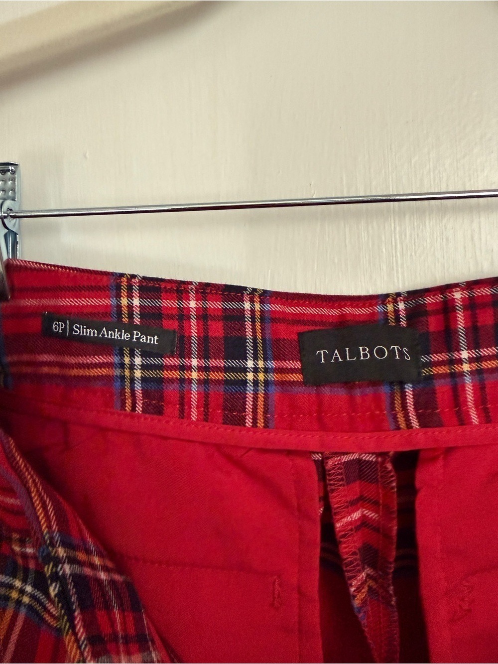 Talbots Red Plaid Straight-Leg Women's Pants - Picture 2 of 6